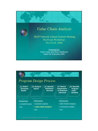 Value Chain Analysis  SEEP Network Annual General Meeting  Pre-Event Workshop:  Oct 25-26, 2004