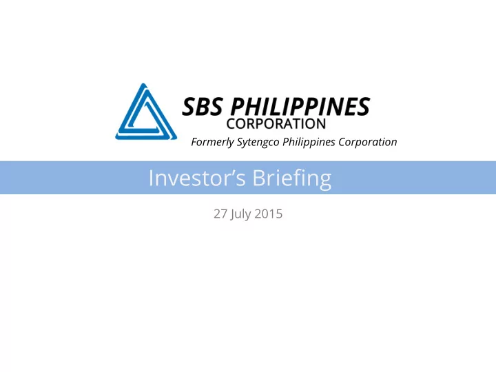 investor s brie fi ng