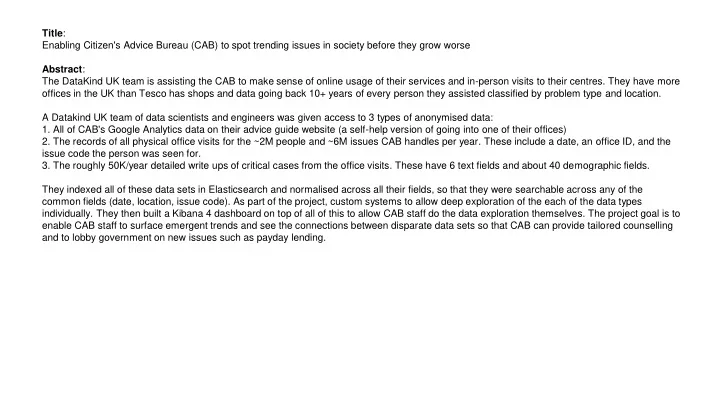 title enabling citizen s advice bureau cab to spot