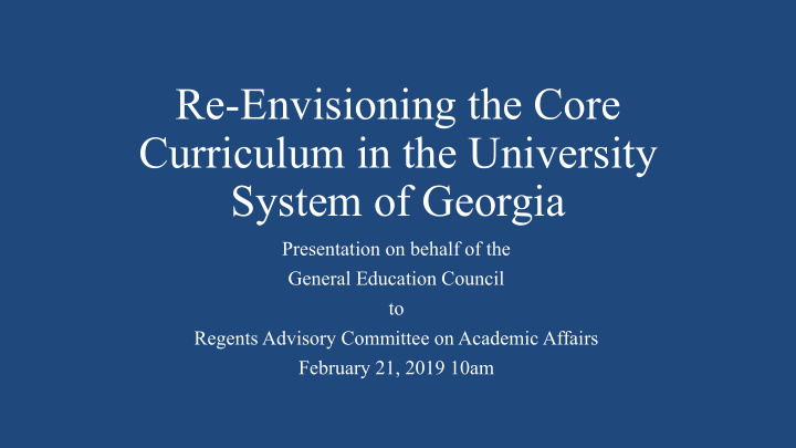 re envisioning the core curriculum in the university