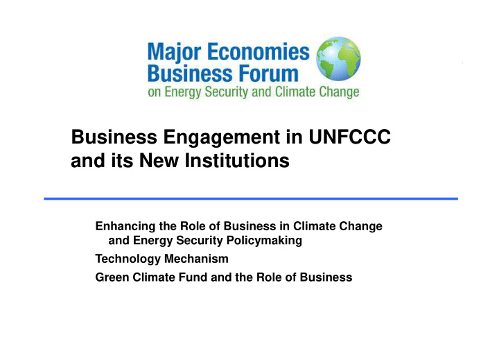 business engagement in unfccc and its new institutions
