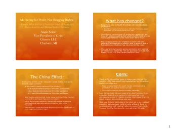 What has changed?  Marketi  rketing  ng for Profit,  t, Not Bragging  ng Right  hts:  s:  Knowing