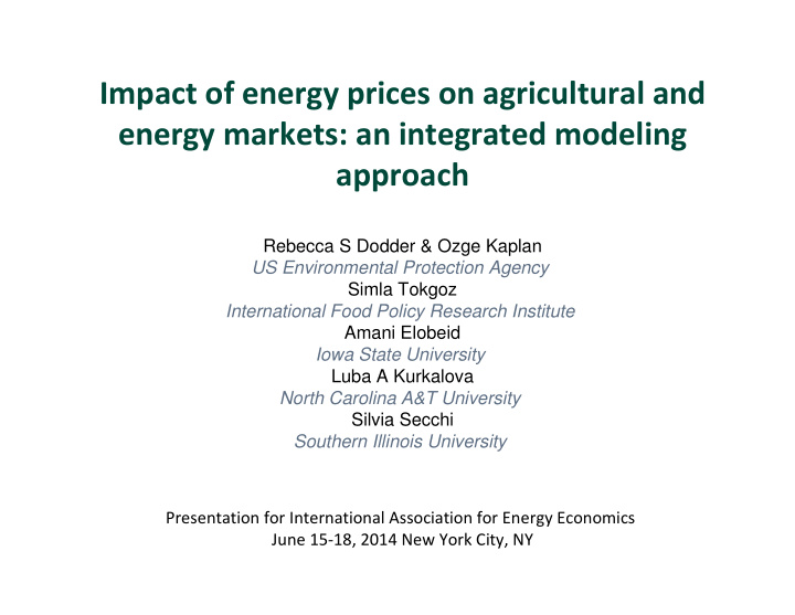 impact of energy prices on agricultural and energy
