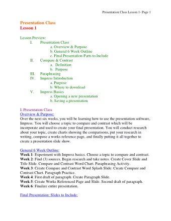 Presentation Class  Lesson 1  Lesson Preview: I.  Presentation Class  a. Overview &amp; Purpose  b.