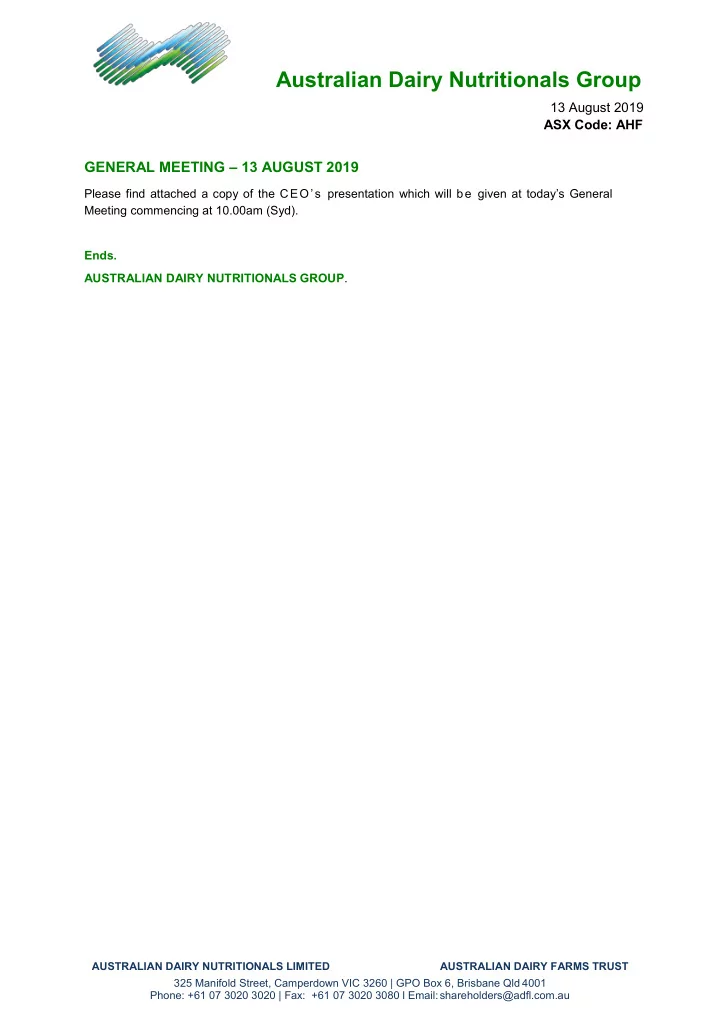 australian dairy nutritionals group