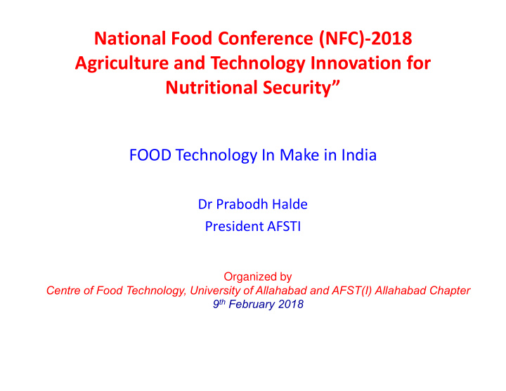 national food conference nfc 2018 agriculture and