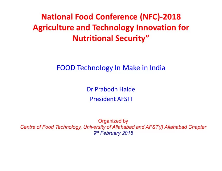 national food conference nfc 2018 agriculture and