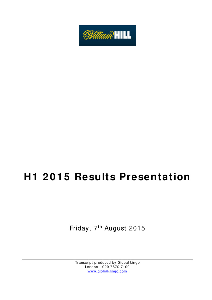 h1 2 0 1 5 results presentation