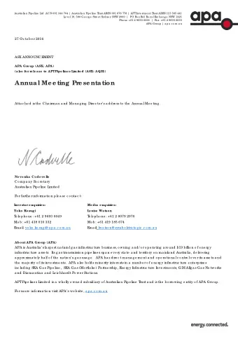 Annual Me e ting Pr  e se ntation  Atta c he d is the  Chairma n a nd Ma na g ing  Dire c to r s