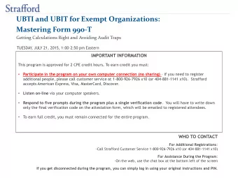 UBTI and UBIT for Exempt Organizations:  Mastering Form 990-T  Getting Calculations Right and