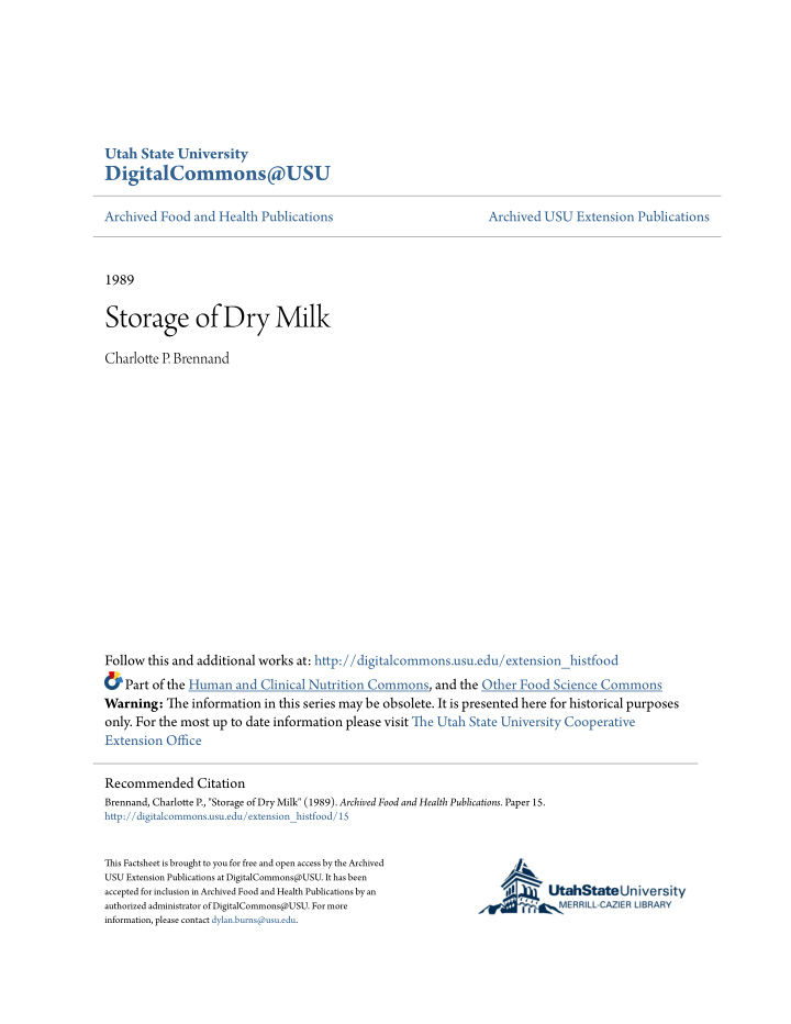storage of dry milk