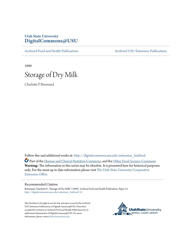 storage of dry milk