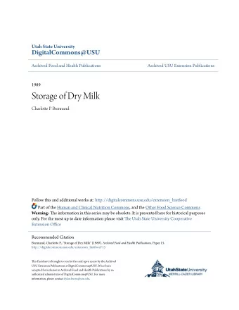 Storage of Dry Milk  Charlotue P. Brennand  Follow this and additional works at: