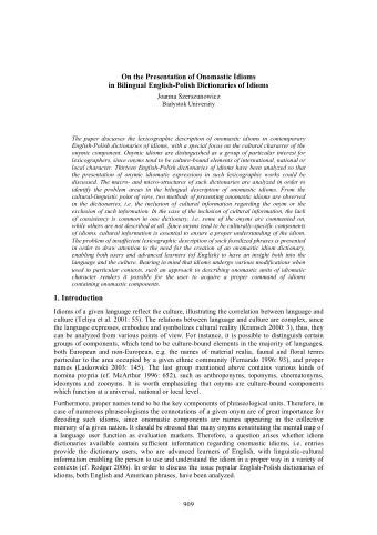 On the Presentation of Onomastic Idioms  in Bilingual English-Polish Dictionaries of Idioms  Joanna