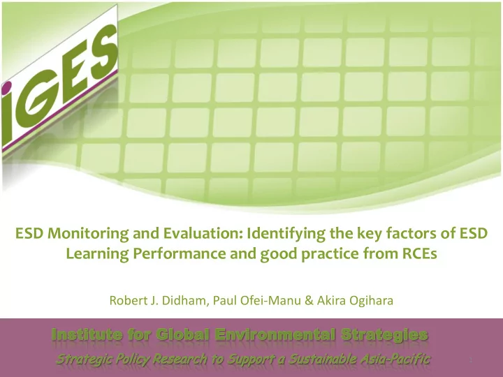 learning performance and good practice from rces