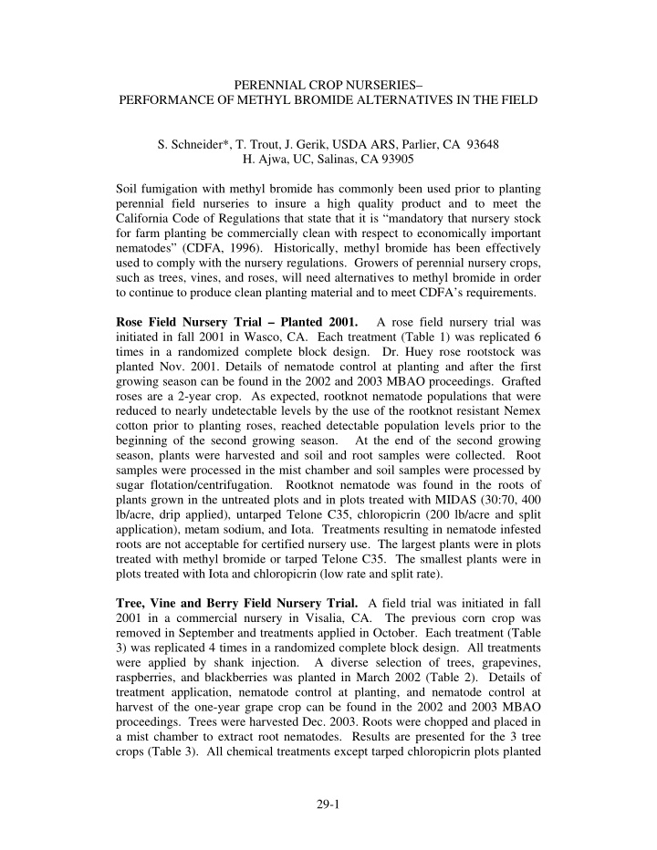 performance of methyl bromide alternatives in the field