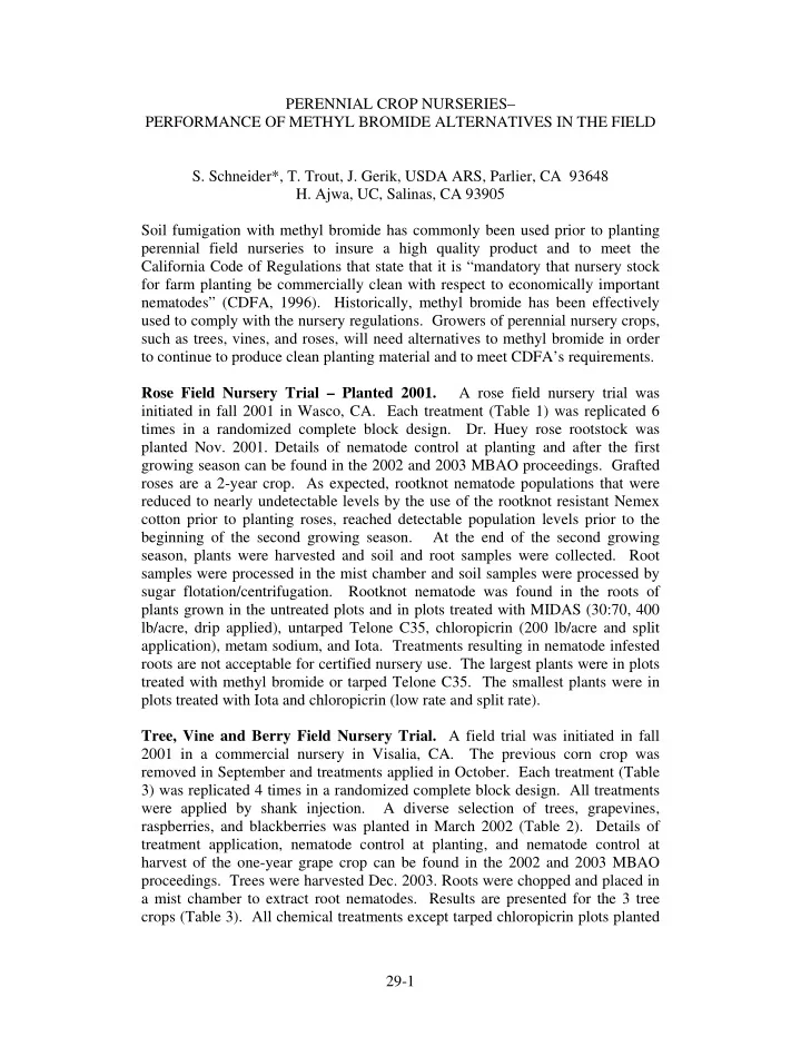 performance of methyl bromide alternatives in the field