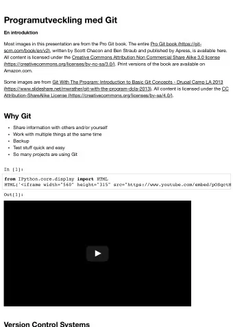 Programutveckling med Git  En introduktion  Most images in this presentation are from the Pro Git
