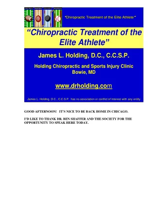Chiropractic Treatment of the Elite Athlete  Chiropractic Treatment of the Elite Athlete