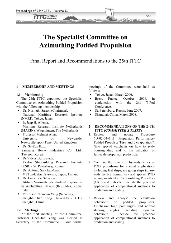 the specialist committee on azimuthing podded propulsion