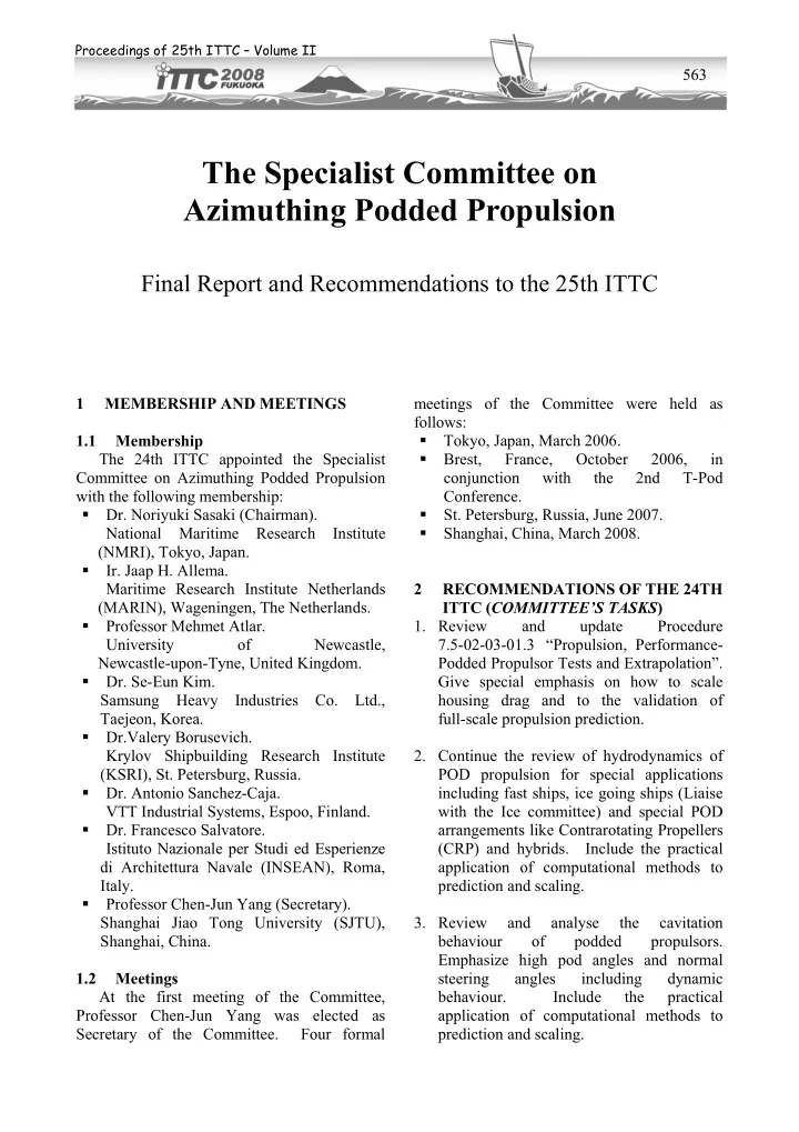 the specialist committee on azimuthing podded propulsion