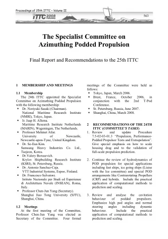 The Specialist Committee on  Azimuthing Podded Propulsion  Final Report and Recommendations to the