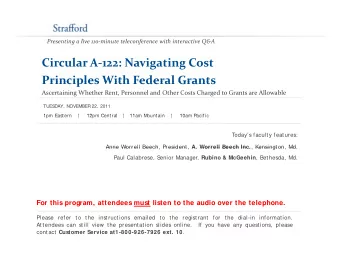 Circular A  122: Navigating Cost Principles With Federal Grants Principles With Federal Grants