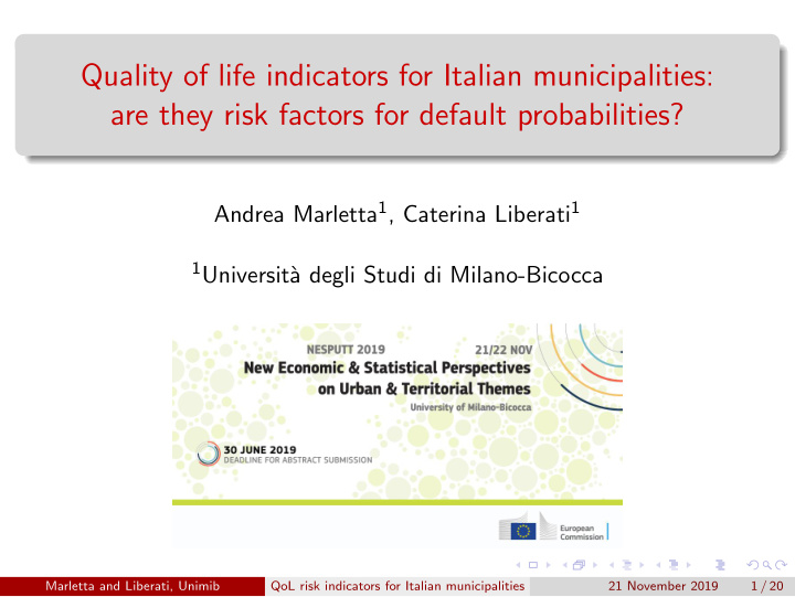 quality of life indicators for italian municipalities are