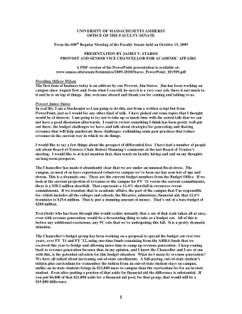 UNIVERSITY OF MASSACHUSETTS AMHERST  OFFICE OF THE FACULTY SENATE From the 688 th Regular Meeting