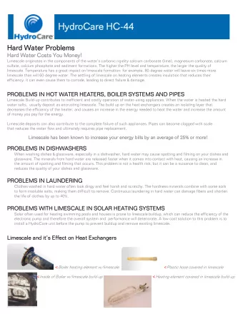 HydroCare HC-44  HydroCare HC-44  Hard Water Problems  Hard Water Problems  Hard Water Costs You