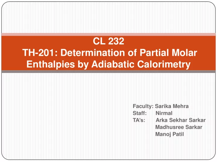 th 201 determination of partial molar