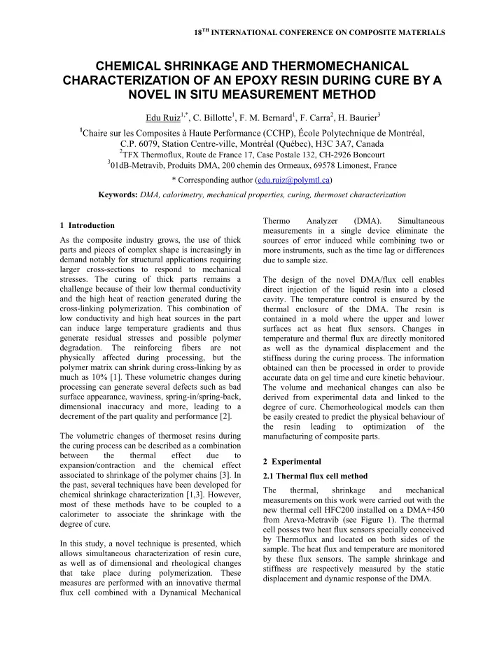 chemical shrinkage and thermomechanical characterization
