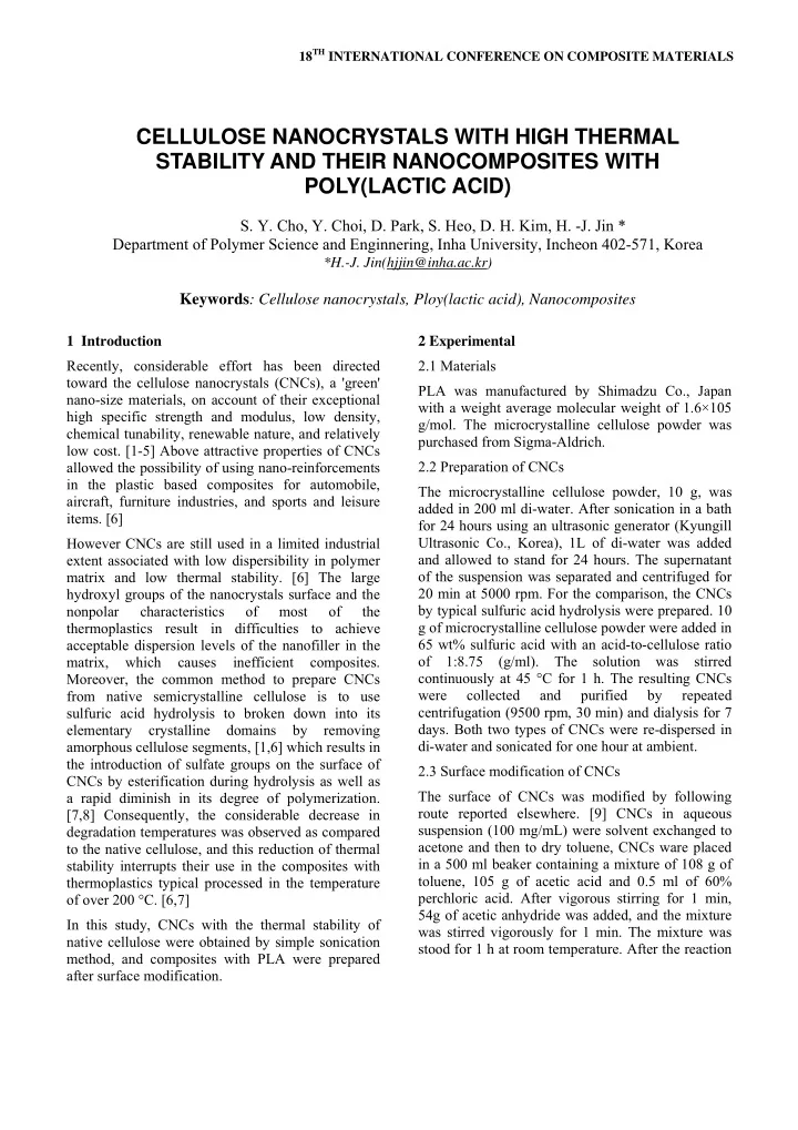 cellulose nanocrystals with high thermal stability and