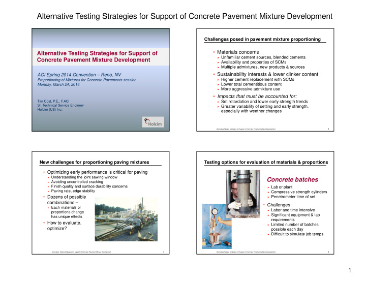 alternative testing strategies for support of concrete