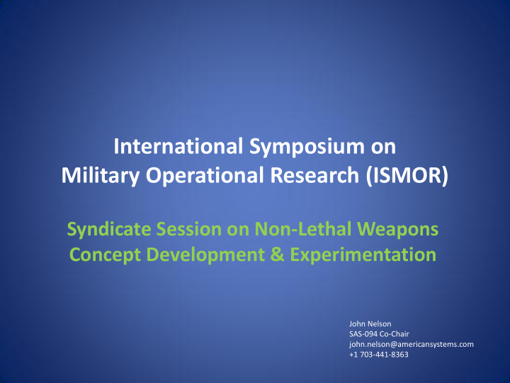 military operational research ismor