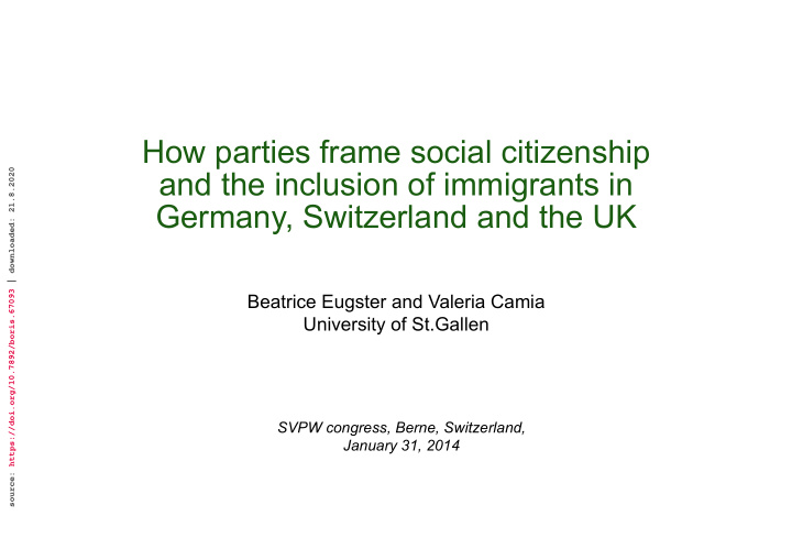 how parties frame social citizenship and the inclusion of