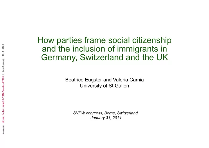 how parties frame social citizenship and the inclusion of