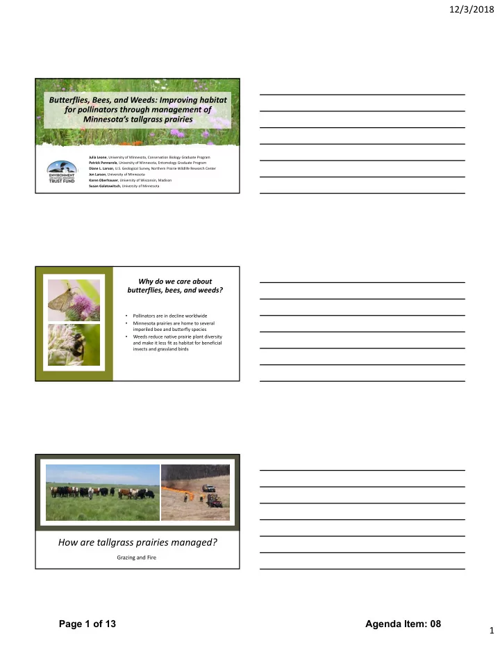 how are tallgrass prairies managed