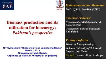 utilization for bioenergy;  Government College University  Pakistans perspective  Faisalabad