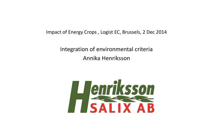integration of environmental criteria annika henriksson