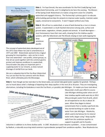 Slide 1: Im Faye Sinnott, the new coordinator for the Flint Creek/Spring Creek  Watersheds