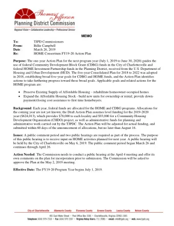 MEMO  To: TJPD Commissioners  From: Billie Campbell Date :  March 26, 2019 Re:  HOME Consortium
