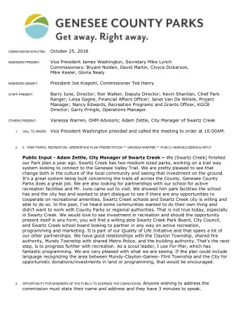 COMMISSION MINUTES: October 25, 2018  Vice President James Washington, Secretary Mike Lynch