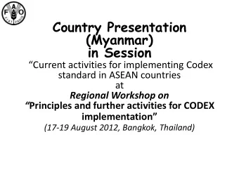 in Session  Current activities for implementing Codex  standard in ASEAN countries at  Regional