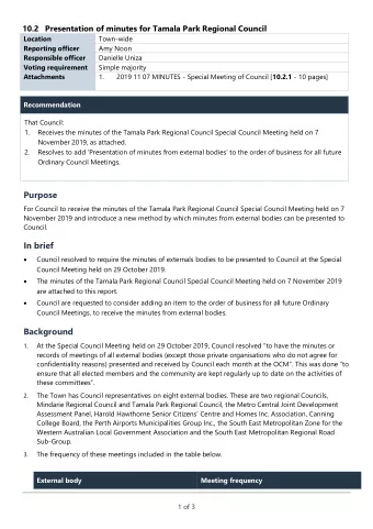 Purpose  For Council to receive the minutes of the Tamala Park Regional Council Special Council