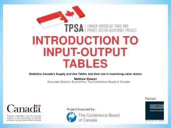 TABLES  Statistics Canadas Supply and Use Tables and their use in examining value chains