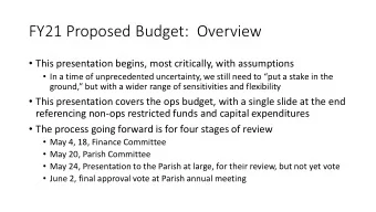 FY21 Proposed Budget:  Overview  This presentation begins, most critically, with assumptions
