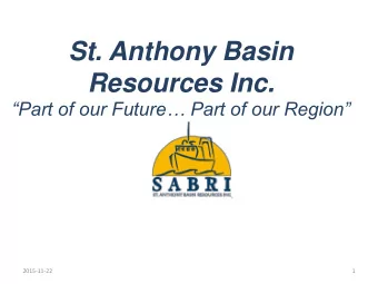 Resources Inc.  Part of our Future Part of our Region  2015-11-22  1  Minister Mifflin