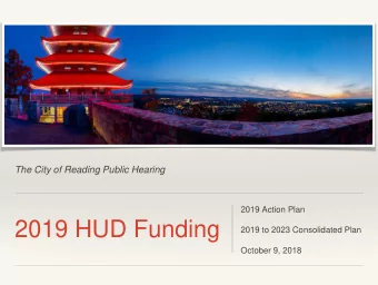 2019 HUD Funding  2019 to 2023 Consolidated Plan  October 9, 2018  Live Streaming  and Recordation