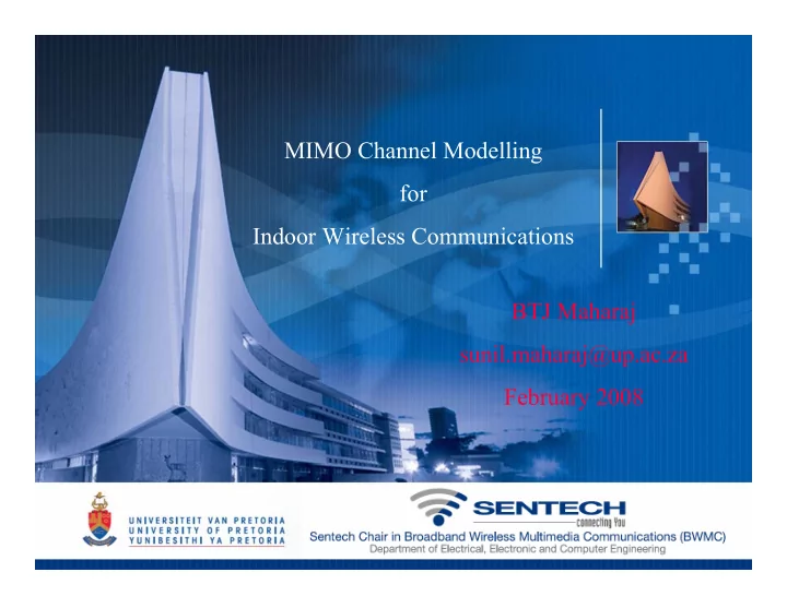 mimo channel modelling for indoor wireless communications